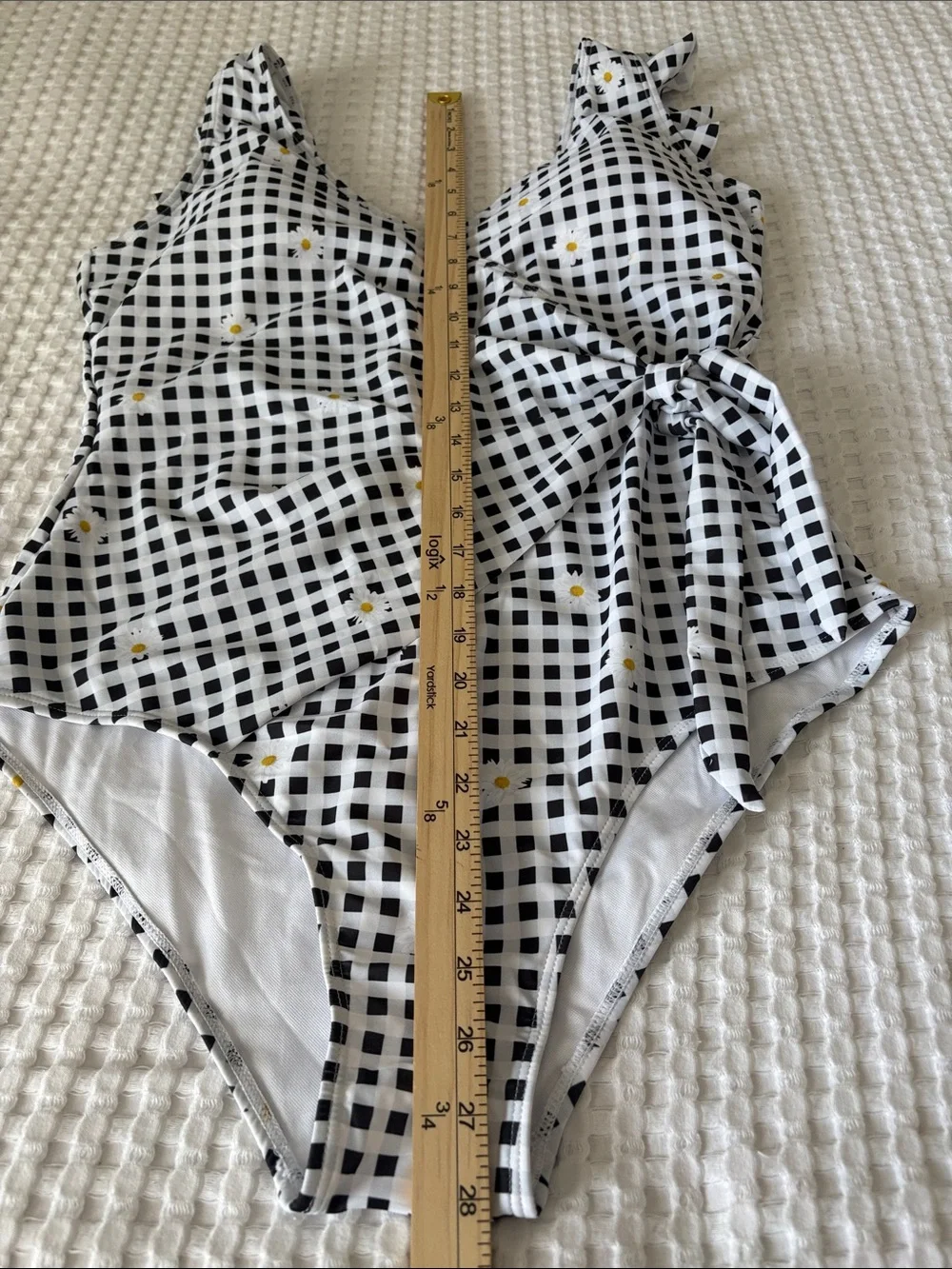 NWT Plus-Size Black & White Gingham One-Piece Swimsuit with Ruffle Straps SZ 2X